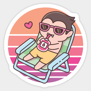 Cute Vampire Chilling With Blood Pack Drink In Sunset Sticker